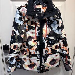 Obermeyer Women's Abstract Floral Ski Jacket - Black and Orange